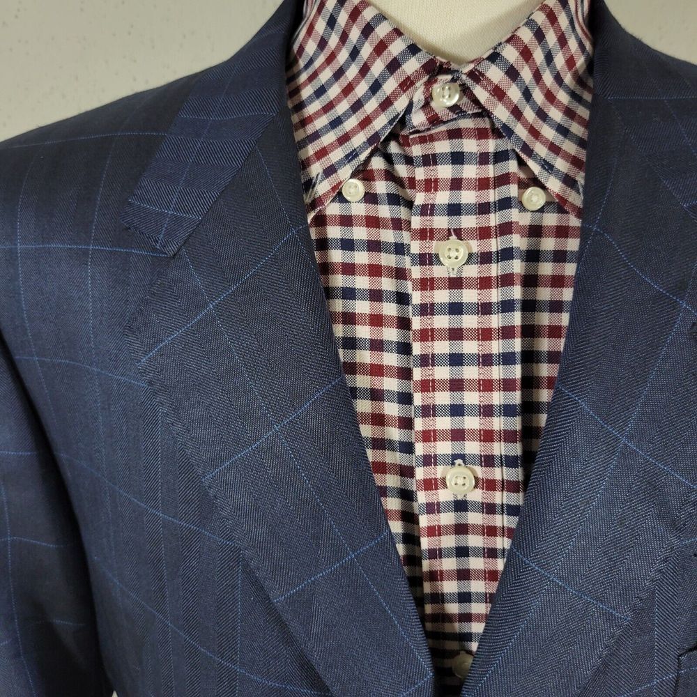 Canali‎ AL13320/00 Men's Sport Coat Blazer Two Button Navy Plaid Silk Wool 52XL - Picture 7 of 16